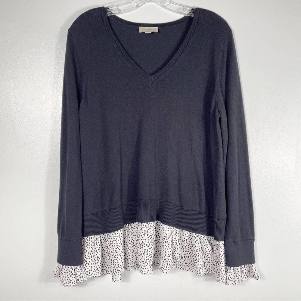 Loft Outlet Black & White Polka Dot Ruffle Sweater Size Medium